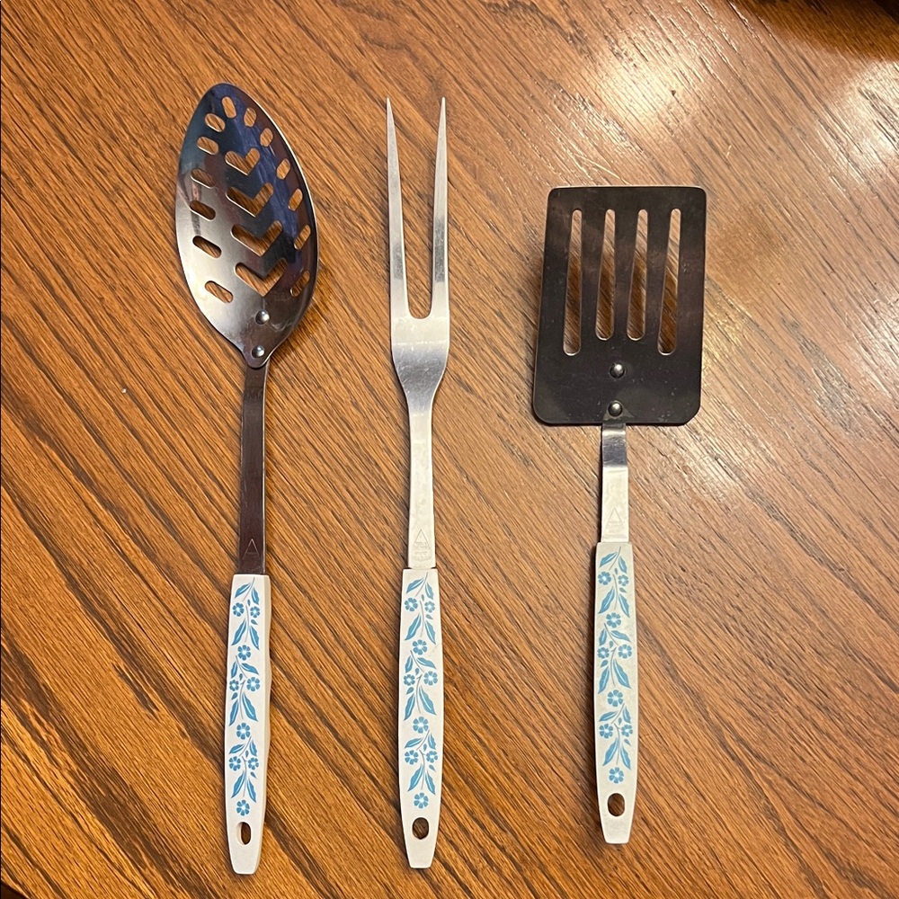 Vintage Utensil Set with Blue Cornflower Floral Handles